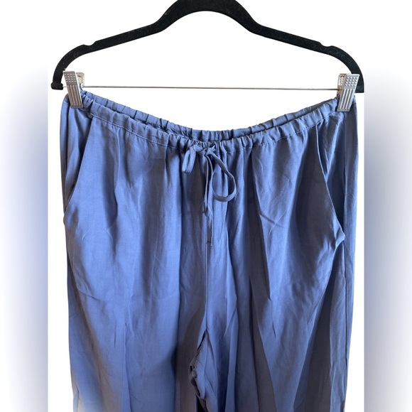 Anthropologie Lace Trim Silky Pants Size Medium Blue Drawstring Waist Pockets - Picture 3 of 14